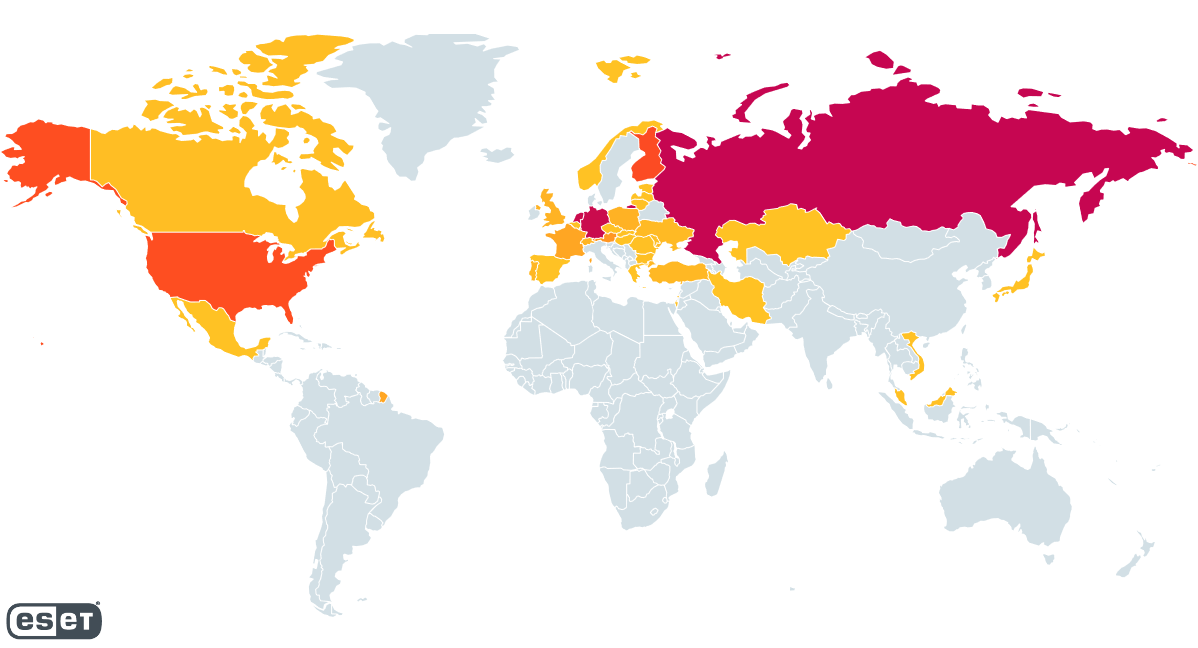 Figure 23. Heatmap showing the geographical distribution of hosted RedLine panels Figure 23. Heatmap showing the geographical distribution of hosted RedLine panels